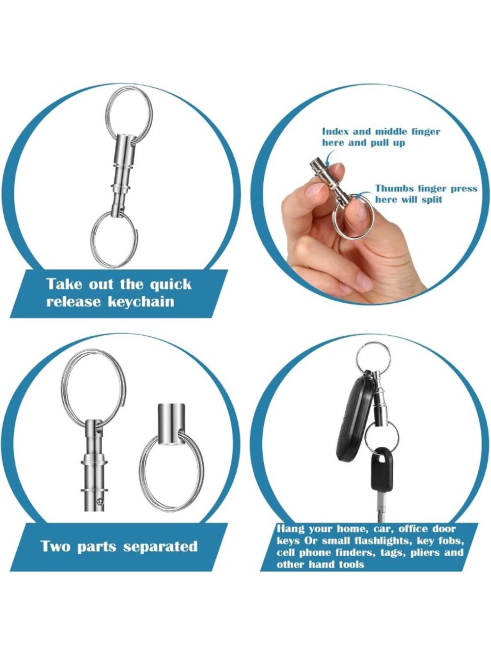 Detachable Quick Release Keychain with Spring Split Snap Lock - Key Accessory - Picture 3 of 6